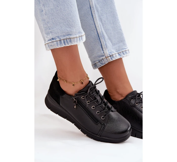 Skórzane Półbuty Damskie Na Koturnie Vinceza 39964 Czarne