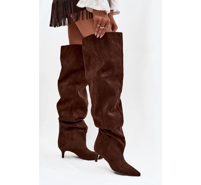 Wsuwane Kozaki Damskie Na Szpilce Czekoladowe Ysolienne