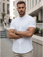 Pánska košeľa s krátkym rukávom a stojatým golierom, biela, FashionStreet KX1064 Pánska košeľa s krátkym rukávom a stojatým golierom, biela, FashionStreet KX1064