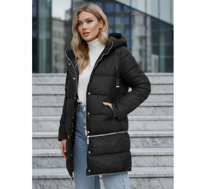 Dámska dlhá zimná bunda čierna Dstreet TY5151