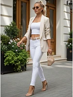 Dámske klasické sako s volánovými rukávmi béžovej farby FashionStreet PY0140