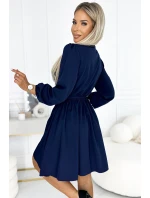 tmavě modré dámské šaty s výstřihem a páskem model 19403294 - numoco tmavě modré dámské šaty s výstřihem a páskem model 19403294 - numoco