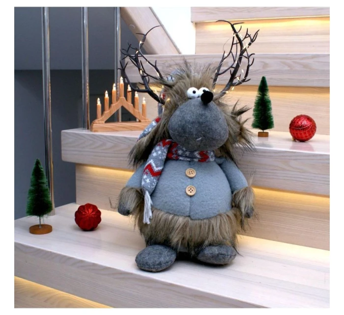 ZARIADENÝ RENNIFER S OSVETLENÝM TORCHOM Sivý 20x35x47CM detské