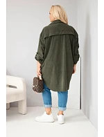 Dámska košeľa Plus Size z viskózového manšestru s odnímateľnými rukávmi v khaki farbe