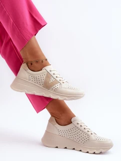 Damskie Skórzane Lekkie Buty Sportowe Beżowe Eleonori