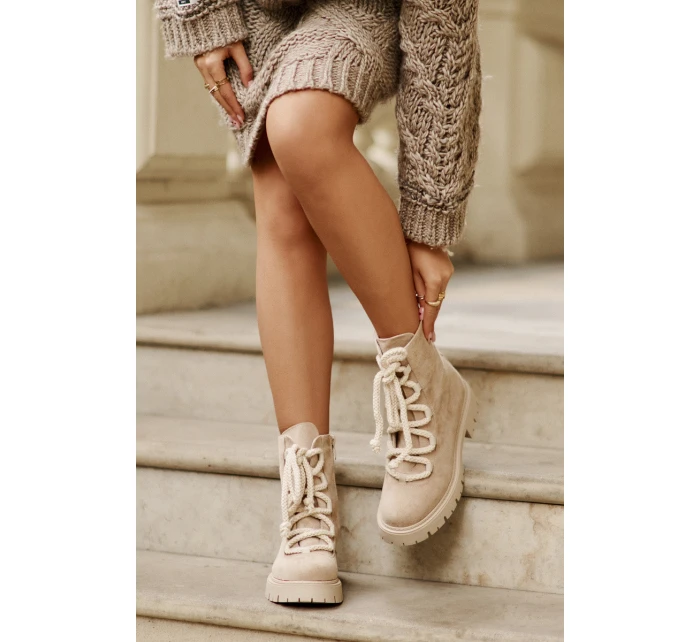 Ocieplane Botki Z Eko Zamszu Na Zamek Jasnobeżowe Caellita Ocieplane Botki Z Eko Zamszu Na Zamek Jasnobeżowe Caellita