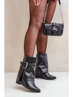 Botki Na Koturnie Z Wywiniętą Cholewką I Klamrą Czarne Vortinia Botki Na Koturnie Z Wywiniętą Cholewką I Klamrą Czarne Vortinia