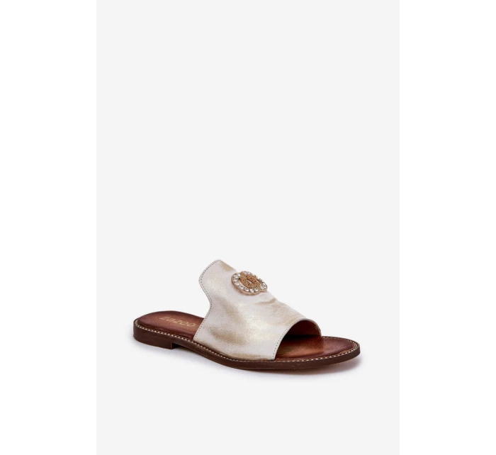Elegantní Dámské Kožené Pantofle S Dekorací  Zlatý model 21686276 - Zazoo