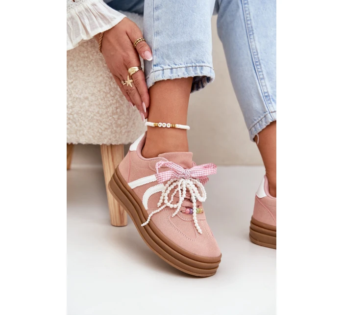 Dámské Tenisky Na Platformě S Ozdobami Růžové model 21688410 - Boto Dámské Tenisky Na Platformě S Ozdobami Růžové model 21688410 - Boto