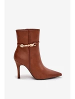 Dámské kotníkové boty na jehlovém podpatku s páskem a zlatým zateplené Camel model 21710800 - Boto