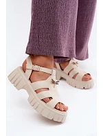 Kožené dámské sandály na platformě s vážkou Vinceza 79627 Béžové