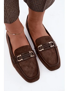 Dámske mokasíny typu loafers s ozdobným prvkom, hnedé, Evelora