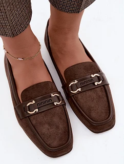 Dámské mokasíny loafers s ozdobným prvkem Hnědé Evelora