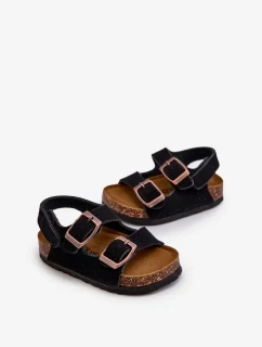 Detské sandále na korkovej platforme, zapínanie na suchý zips, čierne Rorria
