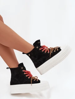 Dámske zateplené semišové tenisky na pevnej platforme GOE - čierne