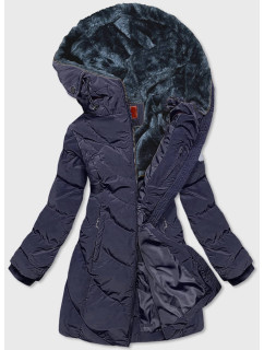 Tmavomodrá dámska zimná bunda s kapucňou (M-21306)