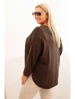 Dámská blůza Plus Size s model 21820409 kapsou a ohrnovacími rukávy hnědá - K-Fashion