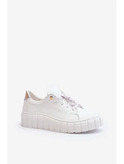 Zazoo 2919 Damskie Skórzane Półbuty Na Grubej Podeszwie Białe