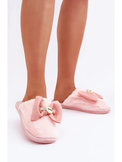 Kapcie Damskie Z Futerkiem I Kokardą Różowe Olfedi