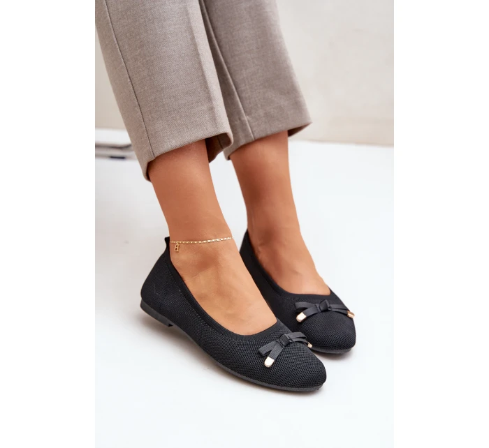 Siateczkowe Baleriny Z Kokardką Czarne Bianila Siateczkowe Baleriny Z Kokardką Czarne Bianila