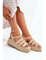 Sandały Damskie Z Paskami I Plecionką Beżowe Pardauss Sandały Damskie Z Paskami I Plecionką Beżowe Pardauss