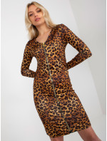 Svetlohnedé priliehavé šaty s leopardím vzorom so zipsom