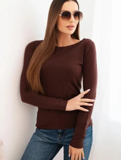 Dámsky viskózový sveter s okrúhlym výstrihom a priliehavým strihom hnedej farby