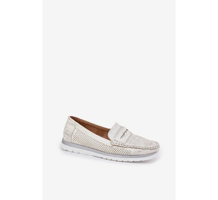 Mokasyny Damskie Z Eko Skóry Srebrne Bralithia