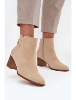 Ocieplane Botki Damskie Na Słupku Ze Złotym Detalem Beżowe Renora Ocieplane Botki Damskie Na Słupku Ze Złotym Detalem Beżowe Renora