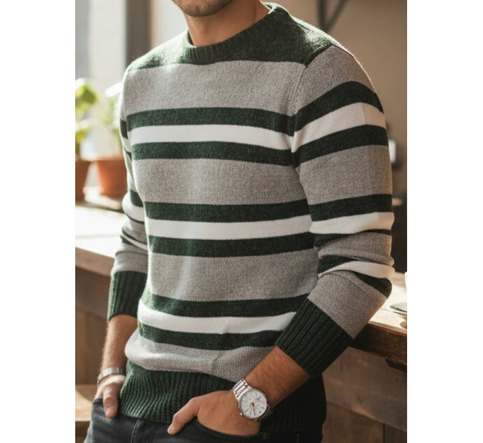 Pánsky pruhovaný sivý sveter FashionStreet WX2262