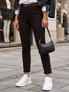Jeansy damskie z paskiem mom fit brązowe model 22363318 - FashionStreet