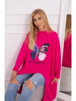 Oversize blúzka s potlačou fuchsiová