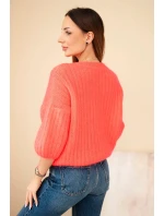 Dámsky mohérový sveter s krátkymi rukávmi malinová