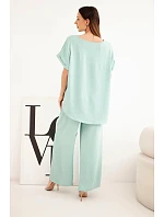 Dámský komplet Plus Size halenka a kalhoty se širokými nohavicemi tmavě mentolová Dámský komplet Plus Size halenka a kalhoty se širokými nohavicemi tmavě mentolová