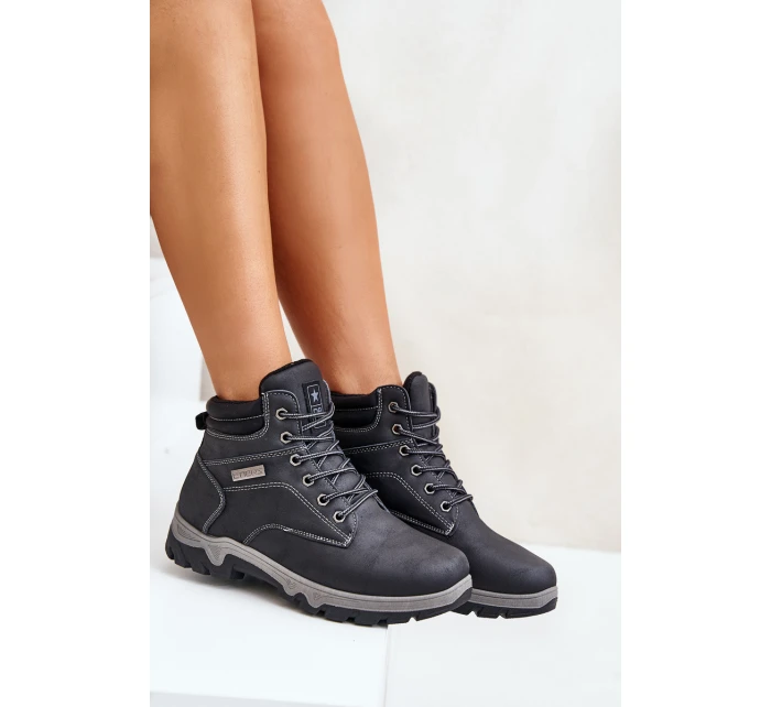 Buty Trekkingowe Męskie Ocieplane Z Eko Skóry Granatowe Neramia Buty Trekkingowe Męskie Ocieplane Z Eko Skóry Granatowe Neramia