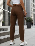 Dámske nohavice s vysokým pásom a opaskom hnedé FashionStreet UY2920