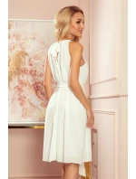 ALIZEE - Dámske šifónové šaty vo farbe ecru so zaväzovaním 350-1