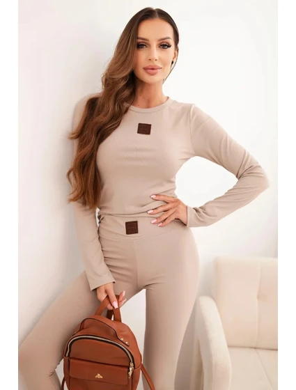 Dámská bavlněná souprava s dlouhým rukávem a legínami béžová Dámská bavlněná souprava s dlouhým rukávem a legínami béžová