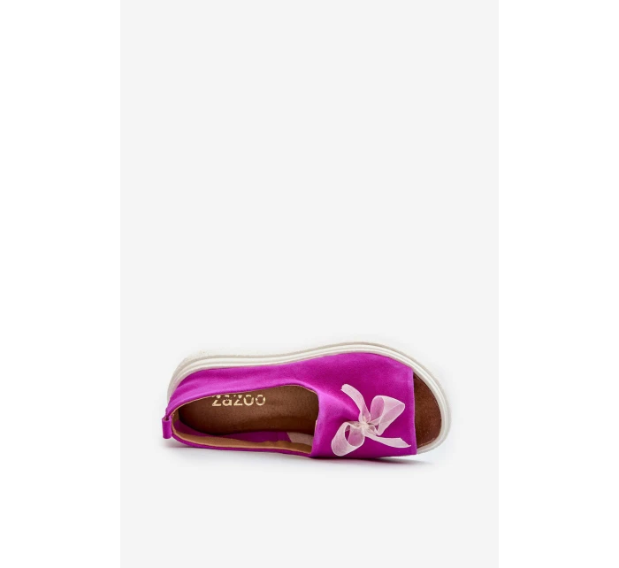 Zazoo 2939 Zamszowe Sandały Damskie Z Kokardką Fuksja