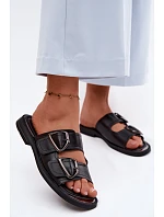 Kožené dámské pantofle s přezkami Vinceza 62304 Černé