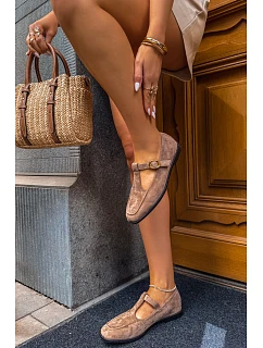 Dámské polobotky s páskem semiš Khaki model 22196374 - Boto