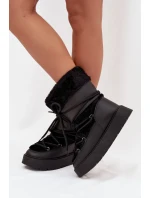 Dámske snežnice na platforme s kožušinou a šnurovaním Marinna - čierne Dámske snežnice na platforme s kožušinou a šnurovaním Marinna - čierne