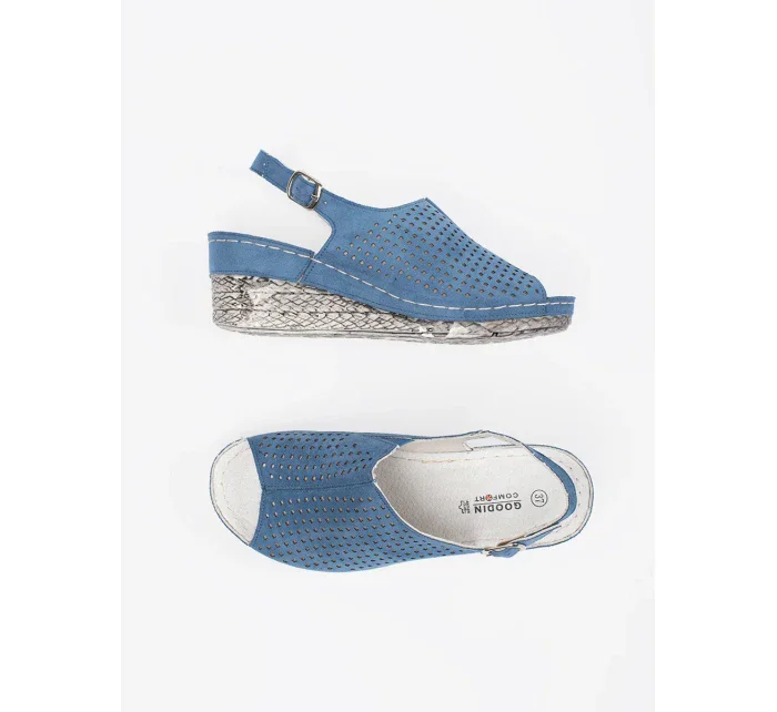 Praktické dámské sandály modré na klínku Praktické dámské sandály modré na klínku