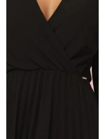 ISABELLE plisované šaty s dlouhými rukávy a výstřihem BLACK model 21215944 - numoco
