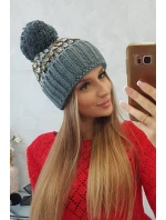 Dámska čiapka Ellen s brmbolcom K325 tmavo šedá + žltá