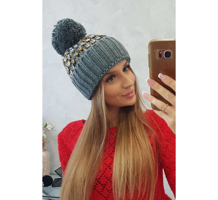 Dámska čiapka Ellen s brmbolcom K325 tmavo šedá + žltá