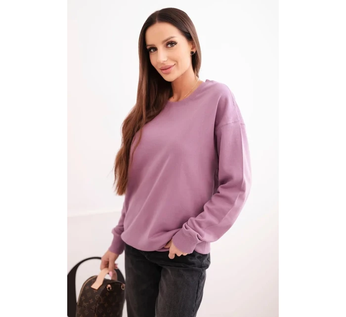 Dámska základná elastická bavlnená mikina s okrúhlym výstrihom tmavoružová