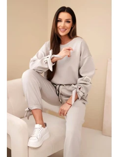 Dámský komplet z viskózy s vázáním máslový tmavě béžový