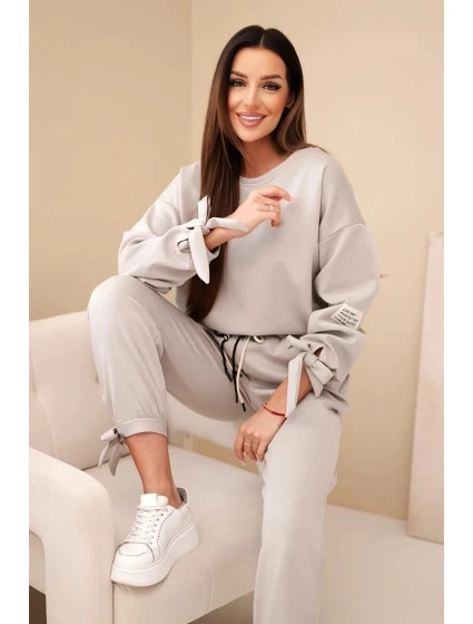 Dámský komplet z viskózy s vázáním máslový tmavě béžový