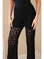 Dámske bavlnené čipkované nohavice so širokými nohavicami a elastickým pásom čierne